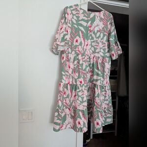 Floral Green and Pink Dress Size Medium Oversized. Will Fit Large